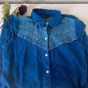 Blue Lace Button Up Dress